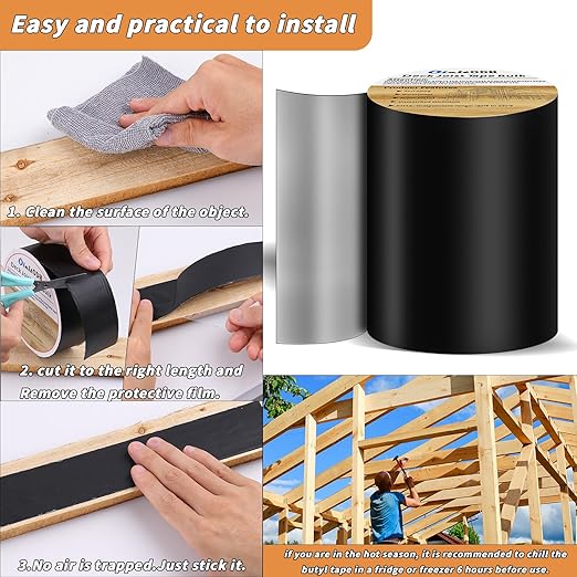 2 Rolls Butyl Joist Tape for decking, 6 Inch x 50 Feet Weatherproof Butyl Sealant Deck Tape Joist-Beam Deck Joist Tape Bulk for Wood Joists Decks Beams Roof