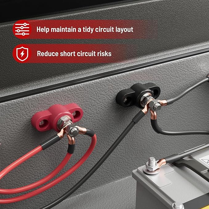 RED WOLF 12V 150A Power Distribution Block 5/16" Single Stud Busbar M8 Terminal Bus Bar 12 Volt DC Battery Junction Post for Auto Boat Marine Solar System Positive and Negative (2PC)