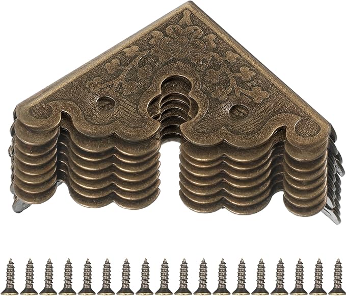 8 Pcs Bronze Decorative Table Corner Protectors, Vintage Corner Protectors for Furniture Vintage Covers Triangle Antique Bronze Metal Corners Protector with Screws for Jewelry Wooden Box Desk