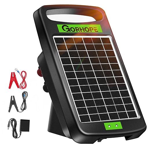 10 Miles Solar Powered Electric Fence Charger,Output 0.18J Electric Fence Charger,24-Hour Uninterrupted Protection Solar Fence Charger,Solar Fence Energizerr That can Work for 14 Days Without Sunlight