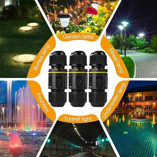 IP68 Waterproof Junction Box Outdoor 2 Way 2Pin-3Pin (AC450v,24A) M20 Wire Range(4-8mm) Electrical Cable Connector,Suitable for Repair and Extend Power Cables,UL(3 Pack)