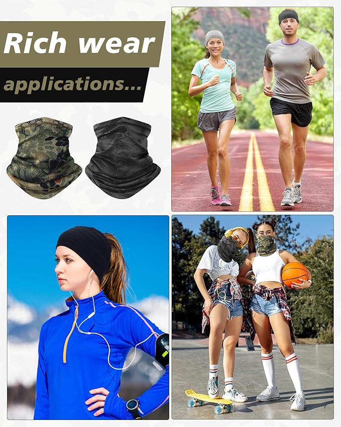 Cuffbow 12 Pack Neck Gaiters Face Mask Bandana Balaclava for Men Women Cooling Neck Gaiter Summer UV Sun Protection Scarf