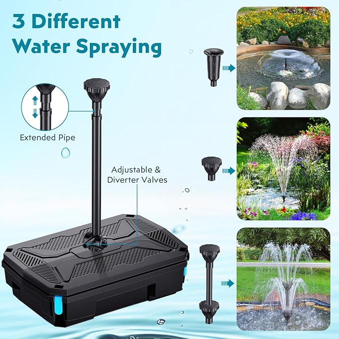 POPOSOAP 55W Solar Pond Filter with Fountain Pump, Solar Powered Water Pump with 580GPH Pond Filter for Outdoor Ponds with Filter Medias for Koi Ponds, Waterfalls, Garden Water Features
