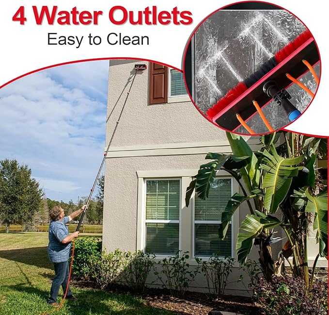 Long Reach Solar Panel Cleaning Brush Kit, Telescopic Cleaning Brush, Water Fed Pole Kit, Adjustable Water Fed Pole & Dusting Brushes for Window,Outdoor Window Roof Cleaner Kit(36FT/10.8M)