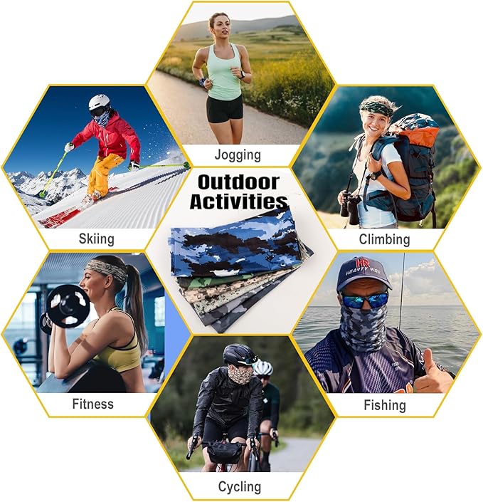 HONGTEYA 6 Pack Summer Neck Gaiter, UV Protection Cooling Face Mask, Breathable Bandana Head Scarf for Men Women