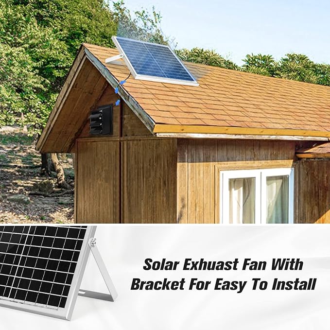 Solar Powered Exhaust Fan, 25W Solar Panel +10" Shutter Ventilation Vent Fan for Outside Greenhouse, Chicken Coop, Shed, Pet House