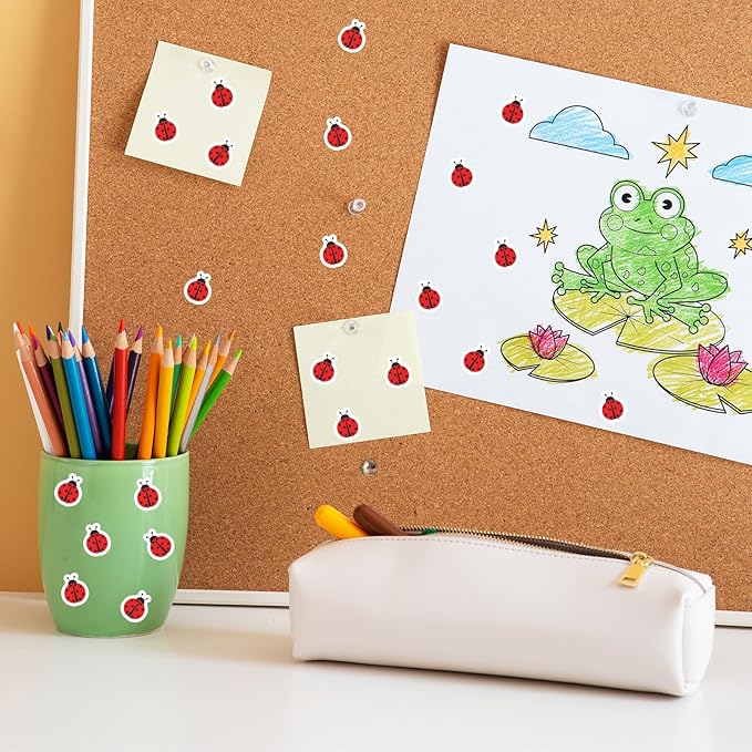 JarThenaAMCS 2400Pcs Mini Bug Sticker Cute Ladybug Insect Paper Decal Red Self-Adhesive Sticker for Spring Planner Reward Envelope Scrapbook DIY Supplies, 0.5 in