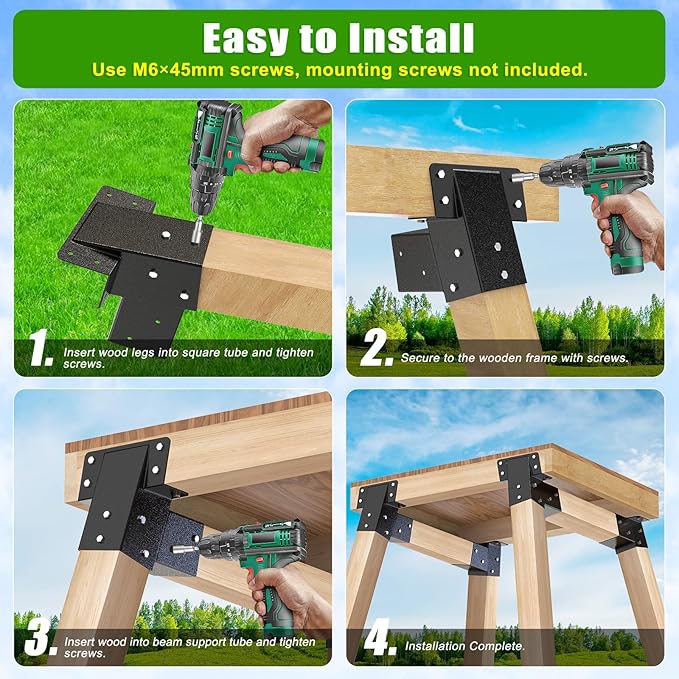 BeneLabel 4Pack 4x4 Compound Angle Brackets Heavy Duty Deer Stand Bracket Hunting Blind Brackets for Tree House, Swing Set, Observation Platform, Deers Station, Picnic Table, Play Sets