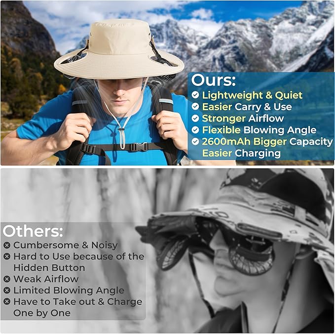 AMACOOL Bucket Hat Fan, Gifts for Him Father Dad Husband, Fishing Essentials for Men Women Camping Hiking Beach Gardening