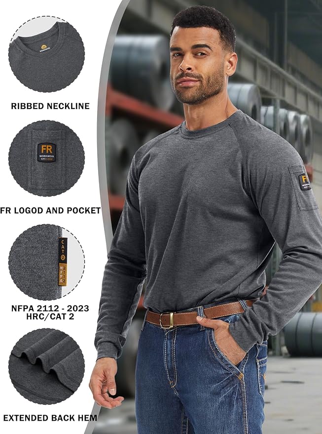 WORKWEYA FR Shirts for Men 5.5OZ Light Weight Welding Flame Resistant Shirts NFPA2112 CAT2