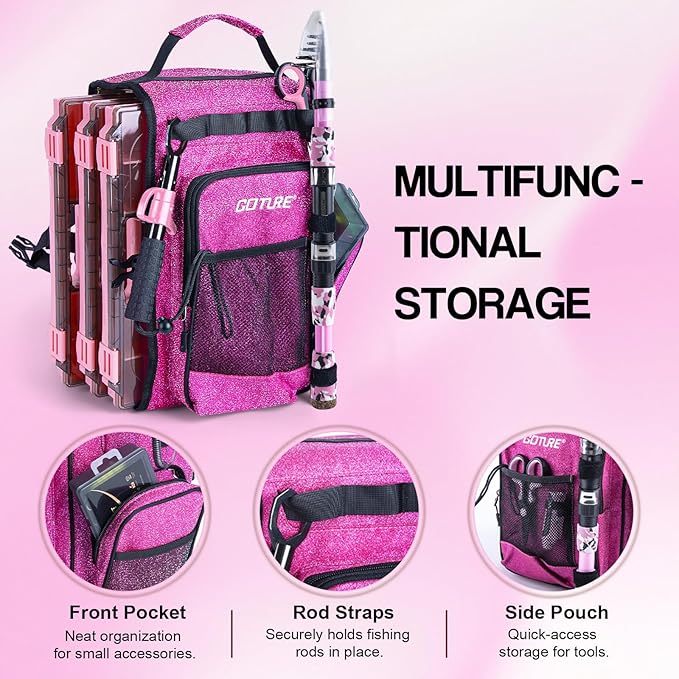 Goture Pink Fishing Rod and Reel Combo - ML Action Spinning Reel Pole with Pink Bag - Telescopic Rod Kit for Starter Travel Saltwater Freshwater, Gift for Woman