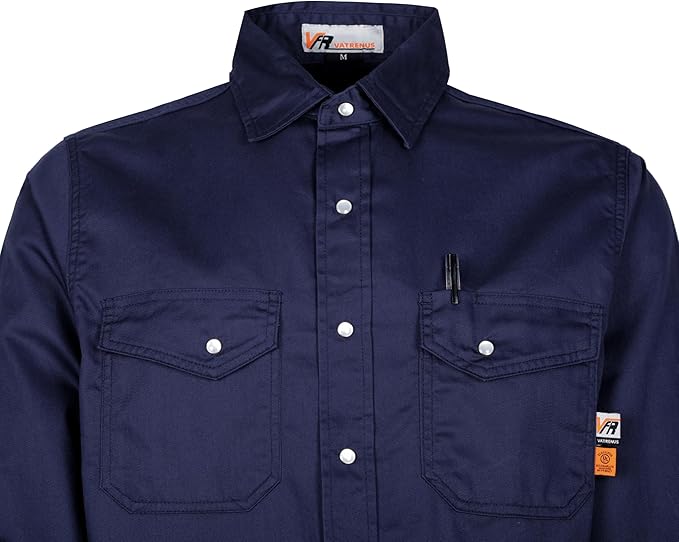 VATRENUS FR Shirts for Men 6.5oz Button Down Flame Resistant 100% Cotton Men's Pre-Washed Fire Retardant Work Shirt