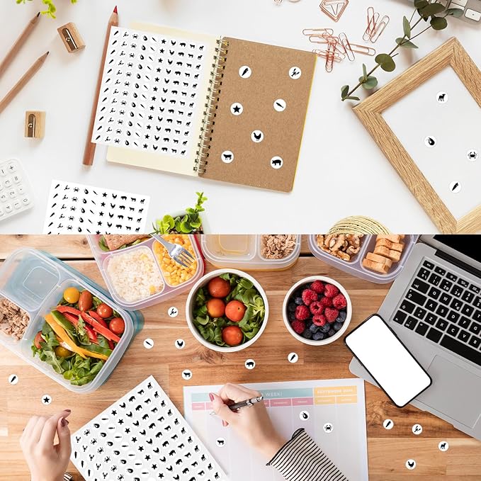 2400 Pcs Small Sticker for Kids,Mini Black Food Sticker Cute Paper Decals 10 Designs Self-Adhesive Stickers for Summer Party Envelopes Scrapbook Gifts DIY Supplies,0.5in（Food）
