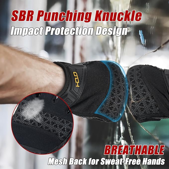 HANDLANDY Mens Work Gloves Touch screen, Utility Mechanic Gloves, Flexible Breathable Fit- Padded Knuckles & Palm