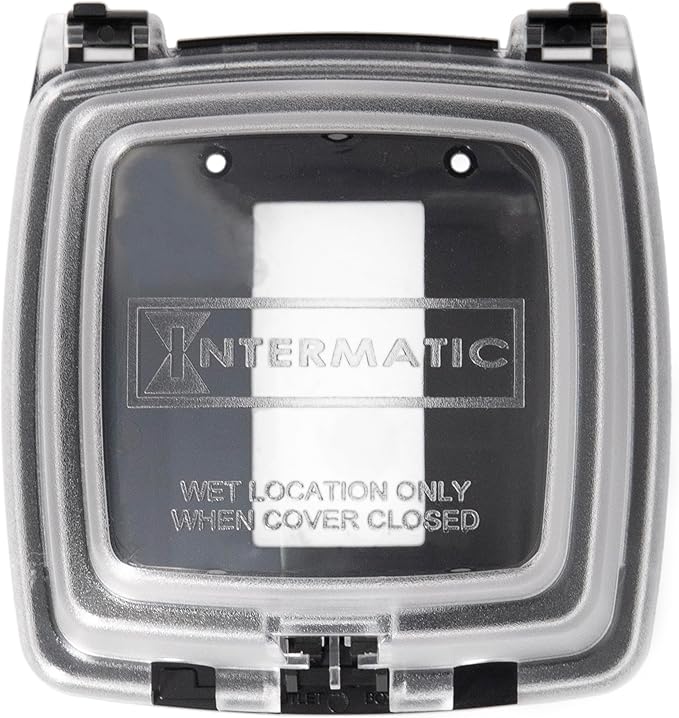 Intermatic WP1030C 3-1/8” Deep Weatherproof Outlet Cover – UV Stabilized Clear, GFCI & Duplex, Vertical Mount, UL Certified – Fits Single Device Only for Larger Double-Gang 4” x 4” Boxes