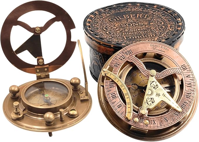 Gilbert and Sons Antique Brass Sundial Compass 4 inches