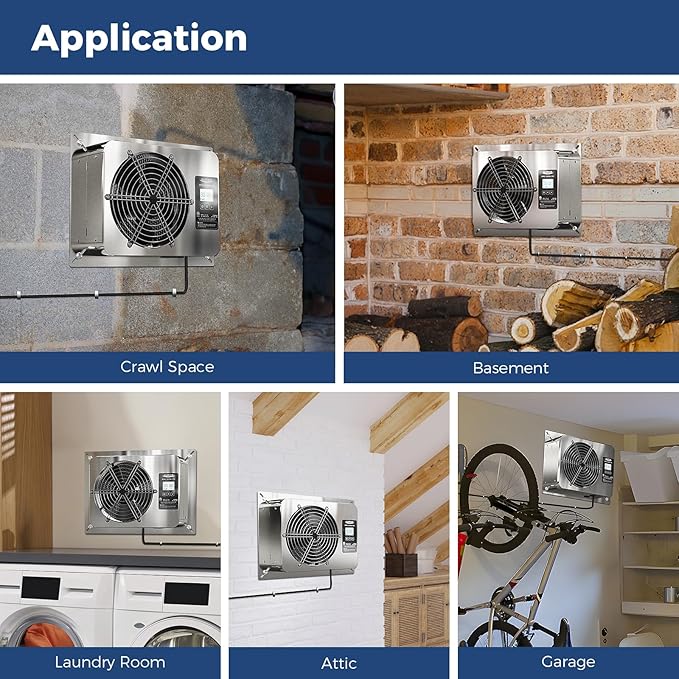 ALORAIR 570 CFM Crawl Space Ventilator Fan with Digital control, IP55 Rated Stainless Steel Exhaust Fan with Temperature Humidity Controller, Timing Cycle, Speed Control for Basement, Garage, Attic