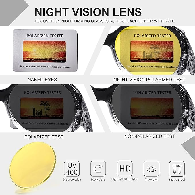 HAOLOTA Night Vision Driving Glasses Women Anti Glare Polarized, Wrap Around Nighttime Safety Glasses UV Protection