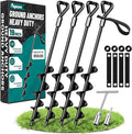 19-Inch Ground Anchors Heavy Duty, Trampoline Stakes Anchors Screw-in for High Wind, Earth Anchor with Strong Straps for Swing Sets, Trampolines, Mobile Home, Sheds, Carports(4x19in)