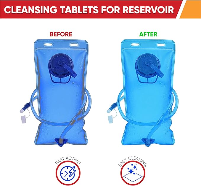 Hydration Backpack Cleaning Tablets - (90 Tablets) Great for Reservoir Pack or Hydration Bladder, Individually Packed, Quickly Removes Stubborn Stains & Odors (3)