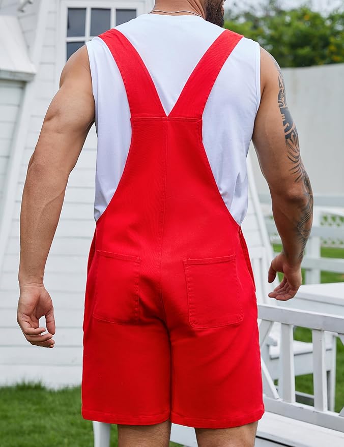 Bindefon Denim Overalls for Men Jean Shorts Jumpsuit Work Bibs Coveralls with Zipper