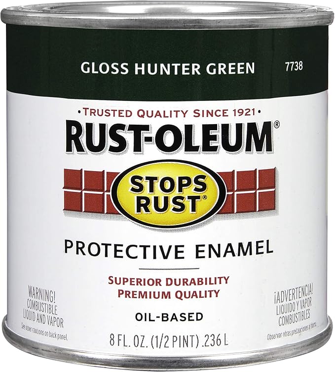 Rust-Oleum 7738730 Stops Rust Brush On Paint, Half Pint, Gloss Hunter Green, (Pack of 1)