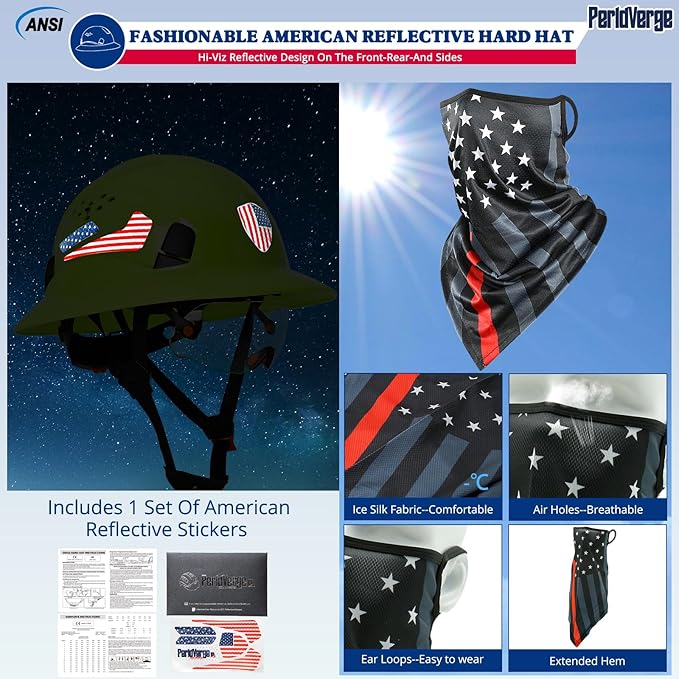 Full Brim Hard Hats Construction OSHA Approved with Visor-Vented Hard Hat with Neck Gaiter with Ear Loops,Safety Hard Hats for Men with Chin Strap ANSI Z89.1 Type 1 Class C,6-pt Suspension