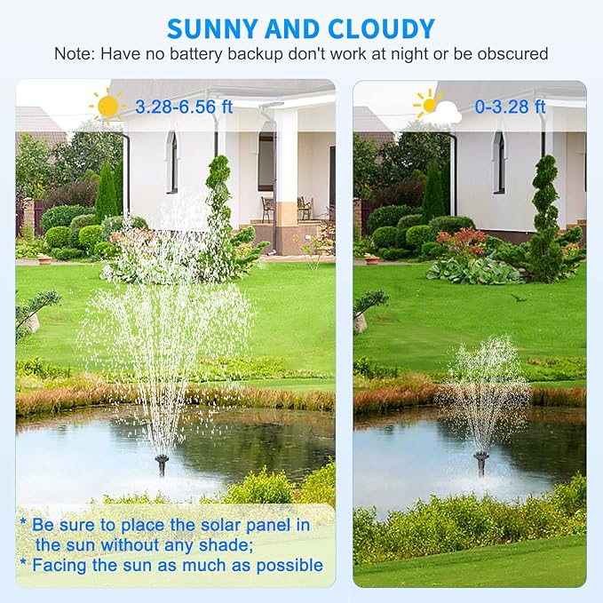 Solar Pond Pump, 15W Solar Fountain Pump with 190GPH Flow & 4 Spray Styles, 16.5Ft Extendable Power Cord, Debris Barrier Bag for Outdoor Fountain, Ponds, Fish Tank, Waterfall, Garden Water Features