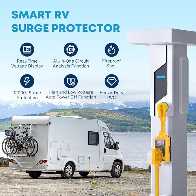 Kohree RV Surge Protector 50 Amp with High/Low Voltage Protection, Auto Shut Off, 12000 Joules 50 Amp RV Surge Protector Waterproof, All-in-1 Circuit Analyzer w/LED Display for RV Camper, Yellow