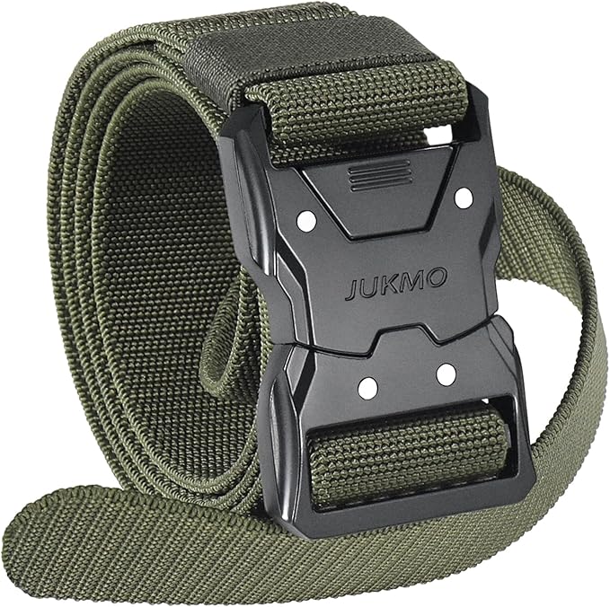 JUKMO Quick Release Tactical Belt, Military Work 1.5" Nylon Web Hiking Belt with Heavy Duty Seatbelt Buckle