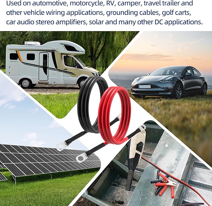 8 AWG Battery Cable 8 Gauge Power Inverter Cables with 5/16 Inch Lugs Both Ends for Solar Boat Marine RV Car 2 Pack (3FT)