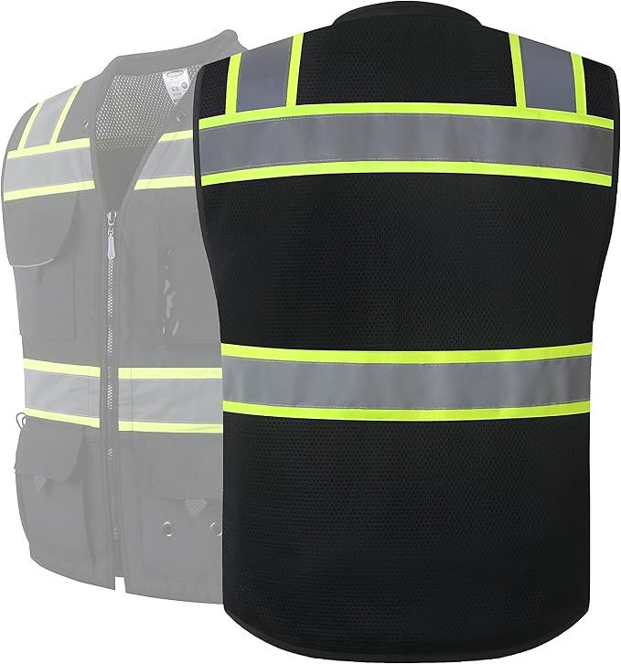 JKSafety Hi-Vis Unisex Surveyor Safety Vest Heavy Duty PPE Inner Pockets ANSI/ISEA Compliant