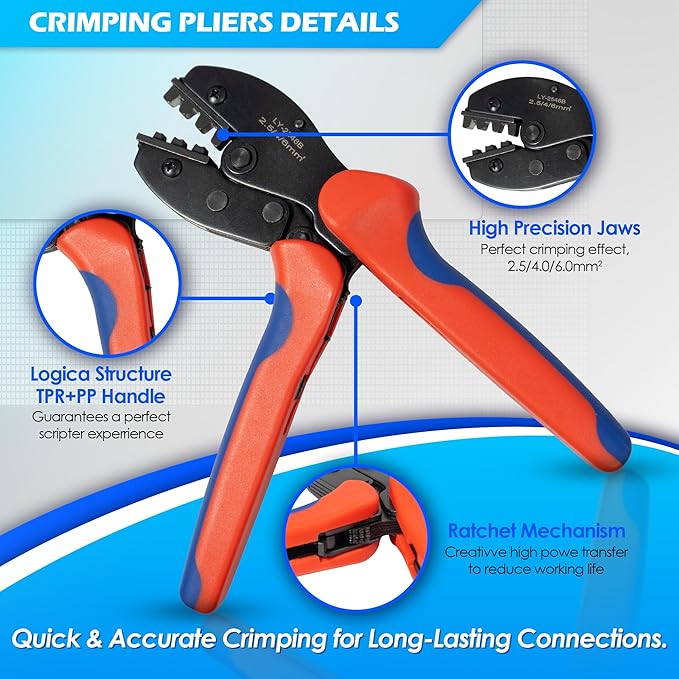 MC4 Crimping Tool – Solar Crimping Tool Kit with MC4 Crimper, Spanner Wrenches, Solar Panel Connector Kit, 6 Pairs MC4 Connectors – Tools for Installation & Repair