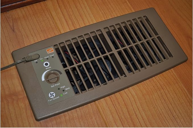 Suncourt Flush Fit Floor/Wall Register Booster Fan — Ultra-Quiet, 5-Speed Vent Fan with Smart Technology and 6-Foot Power Cord, HC500-BPL (Brown)
