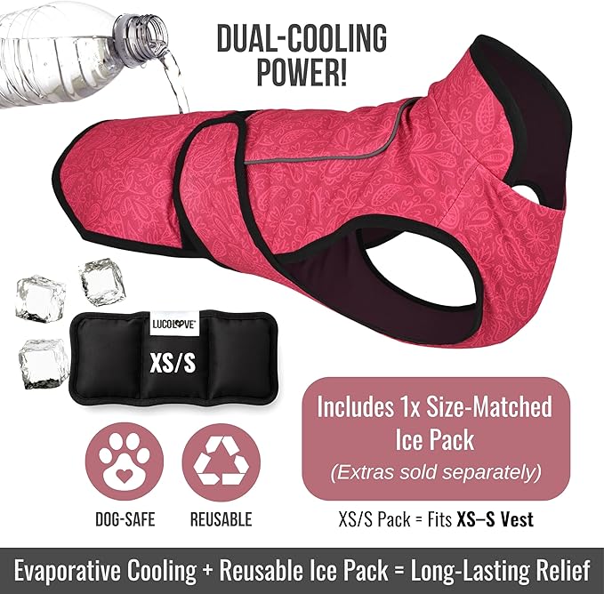 Dog Cooling Vest with Ice Pack – 2-Layer Evaporative Cooling Jacket with High Collar, UV Protection & Size-Matched Ice Pack – Cooling Vest for Dogs for Hot Weather (Pink Floral, X-Small)