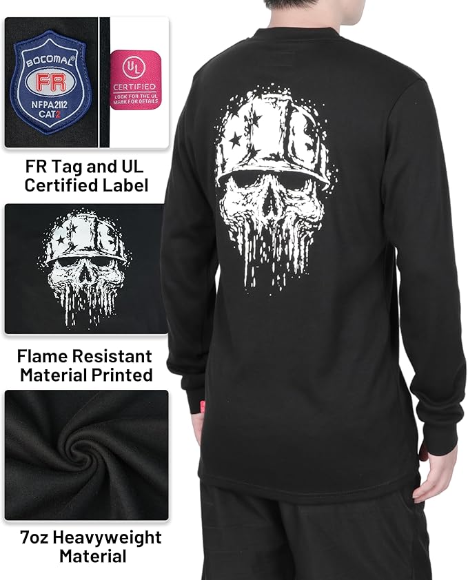 BOCOMAL FR Shirts Henley 7oz Midweight Fire Resistant Clothing NFPA2112 CAT2 Men's Flame Retardant Work Shirt