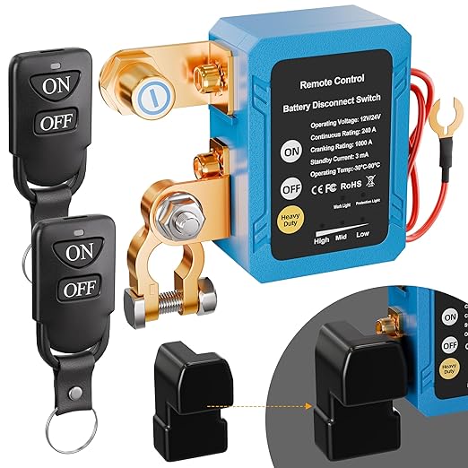 DaierTek 12V/24V 240A Remote Battery Disconnect Switch, Anti-Interference Kill Power Cut Off Switch with Voltage Protection for Car Truck RV Marine Boat