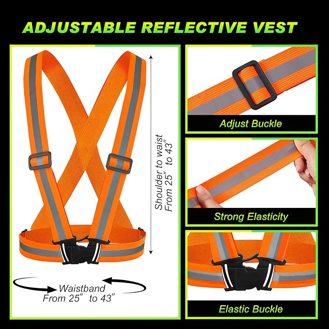 Hercicy 12 Pcs Reflective Vest High Visibility Safety Vests, Adjustable Running Gear Straps Lightweight Reflector for Construction (Yellow,Orange)