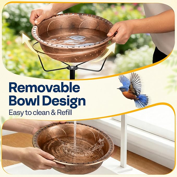 VIVOHOME Bird Bath with Solar Fountain for Outside, Weather-Resistant ABS Birdbath Bowl with Solar Powered Pump, Metal Ground Stake for Outdoor, Garden, 1.45 Gallons, Bronze