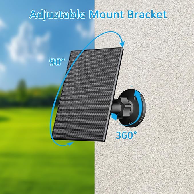 2W Solar Panel for Security Camera Outdoor, USB/USB-C Charger with IP65 Waterproof, 360° Adjustable Mount & 7.2ft Cable, Compatible with Rechargeable Battery Cameras (2 Pack, Black)