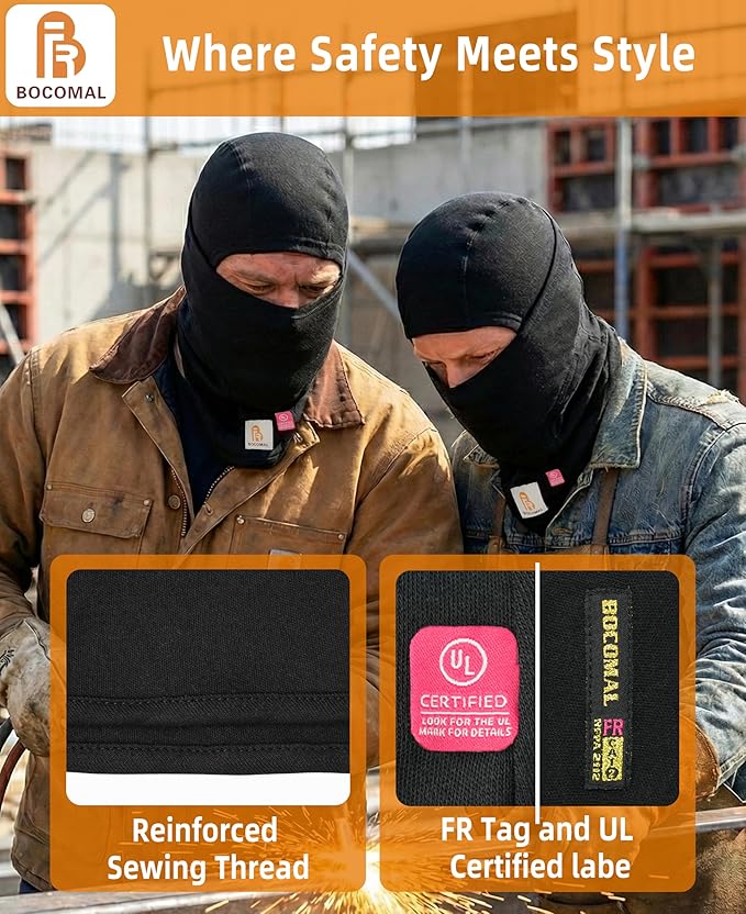 BOCOMAL FR Flame Resistant Balaclava Face Mask Arc Rated NFPA2112 CAT2 Helmet Liner Covering Hood for Welding