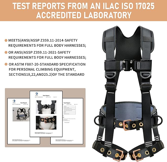 Fall Protection Safety Harnesses Full Body Roofing Construction Harness 5 Point Adjustment Harness Padded Black OSHA/ANSI COMPLIANT