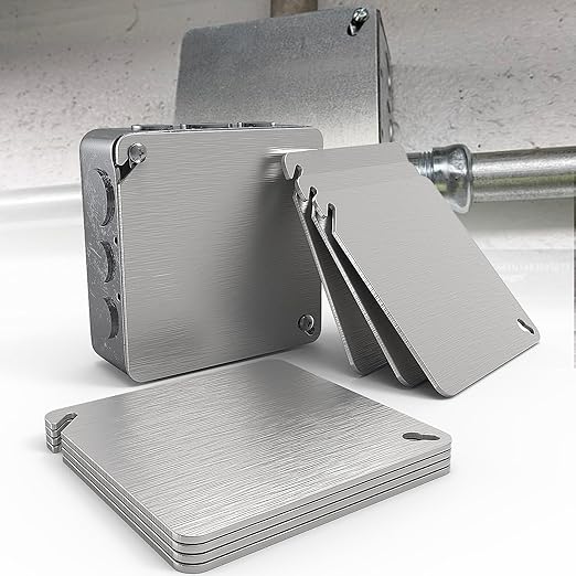 8Pcs Metal Junction Box Cover Plates, 4x4 Inch Square Electrical Box Cover Plate, Flat Blank Electric Box Cover, Solid Galvanized Steel Outlet Box Covers for 4'' Square and Octagonal Box