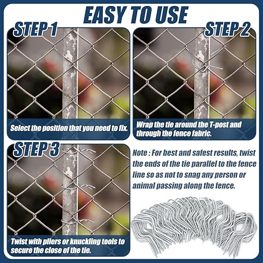 Hicarer 200 Pcs T Post Clips Metal Wire Fence Clips Galvanized Steel Tie Ez Twist Preformed Fencing Clip 11 Gauge Fence Ties Convenient Fast Installation Pre-Cut Fence Ties for T-Posts/u-Posts