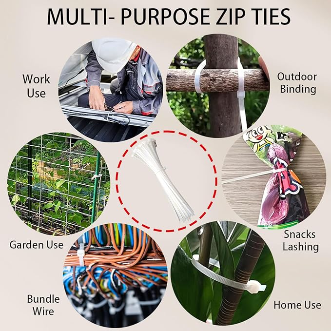Zip Ties, White Zip Ties Assorted Sizes 4+6+8+12 Inch, 400 Pack, White Cable Ties, Zipties Clear, UV Resistant Wire Ties, Plastic Ties, Clear Zip Tie, SiKuLin