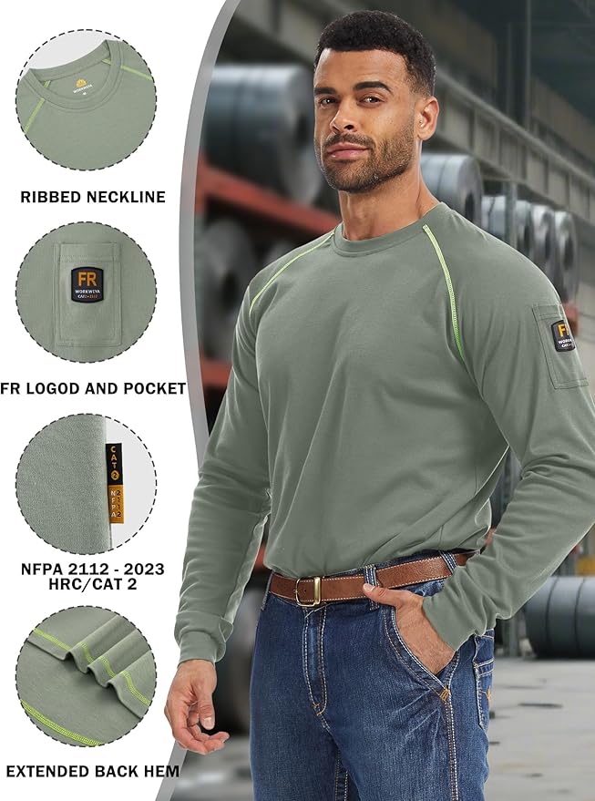 WORKWEYA FR Shirts for Men 5.5OZ Light Weight Welding Flame Resistant Shirts NFPA2112 CAT2