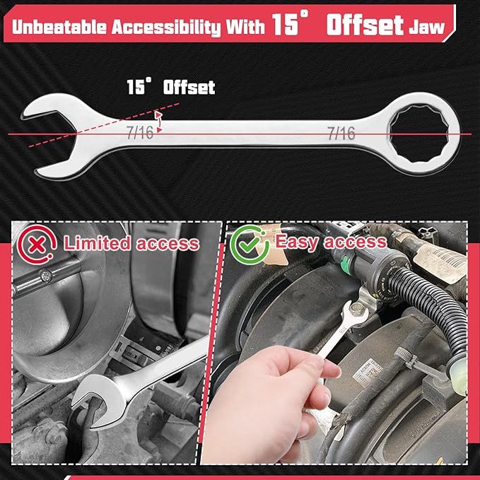 10Pcs Ultra-Thin Standard SAE 5/32"-7/16" Mini Wrench Set Stainless Steel Combination Wrenches Open End and Box End Combination Wrench Ignition Wrenches with Circle Ring,Gate Clip in Pouch