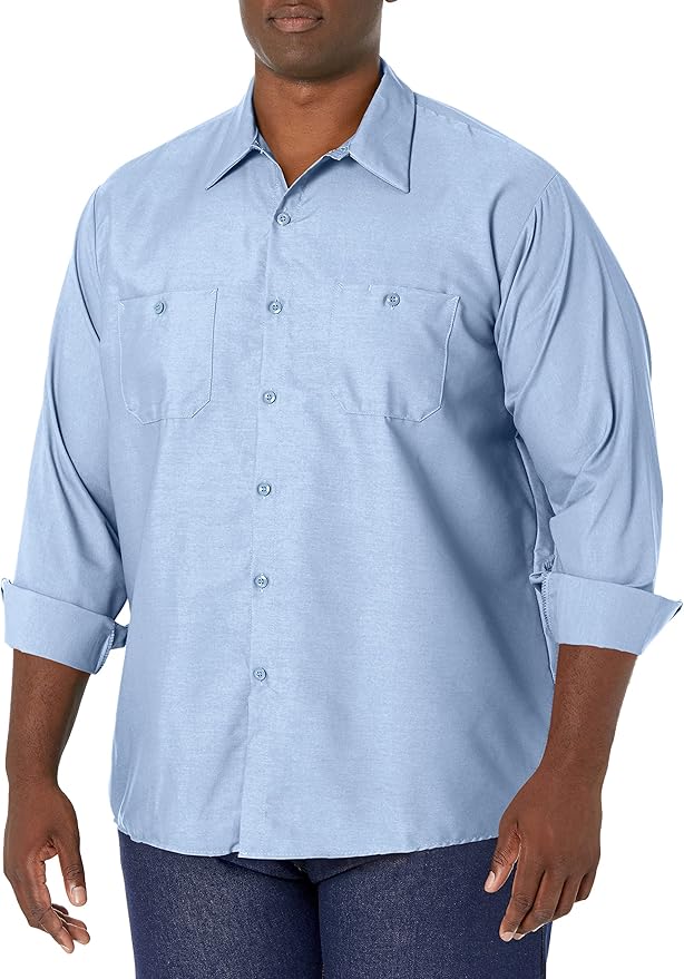 Red Kap Men's Long Sleeve Industrial Work Shirt | Moisture Wicking Button Up, Wrinkle Resistance Fights Fading & Stains