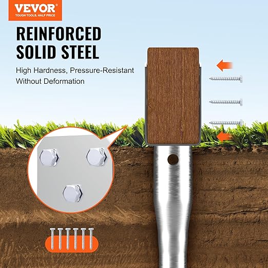 VEVOR No Dig Ground Anchor, 1 Pack 3.94 x 2.76 x 27.56 in DIY Screw in Post Stake, Includes 6 Lag Bolts & a Rebar, U-Shape Heavy Duty Steel Post Holder, Great for Mailbox Posts and Fence Posts
