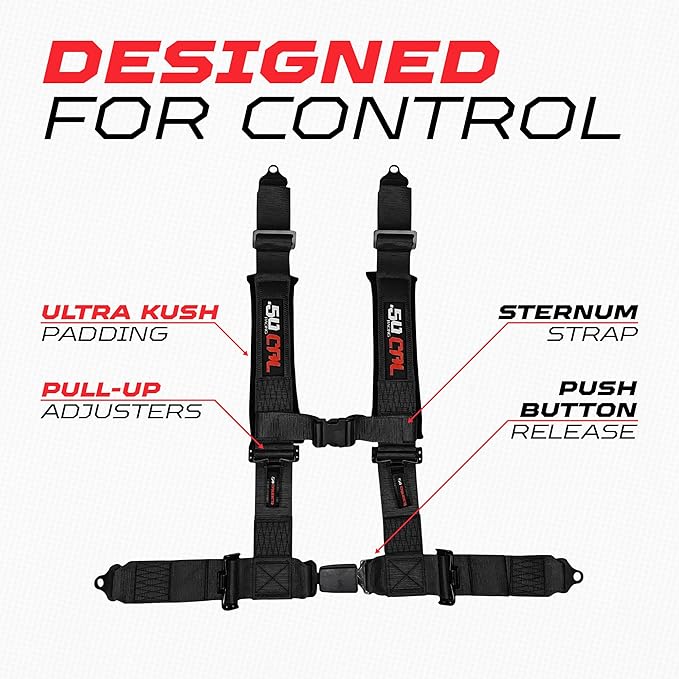 1pc 4 Point Harness for Bucket Seat, Push Release, 10 Color Options, Racing Harness, Race Car, Off Road, UTV, RZR (Black, 2 inch)